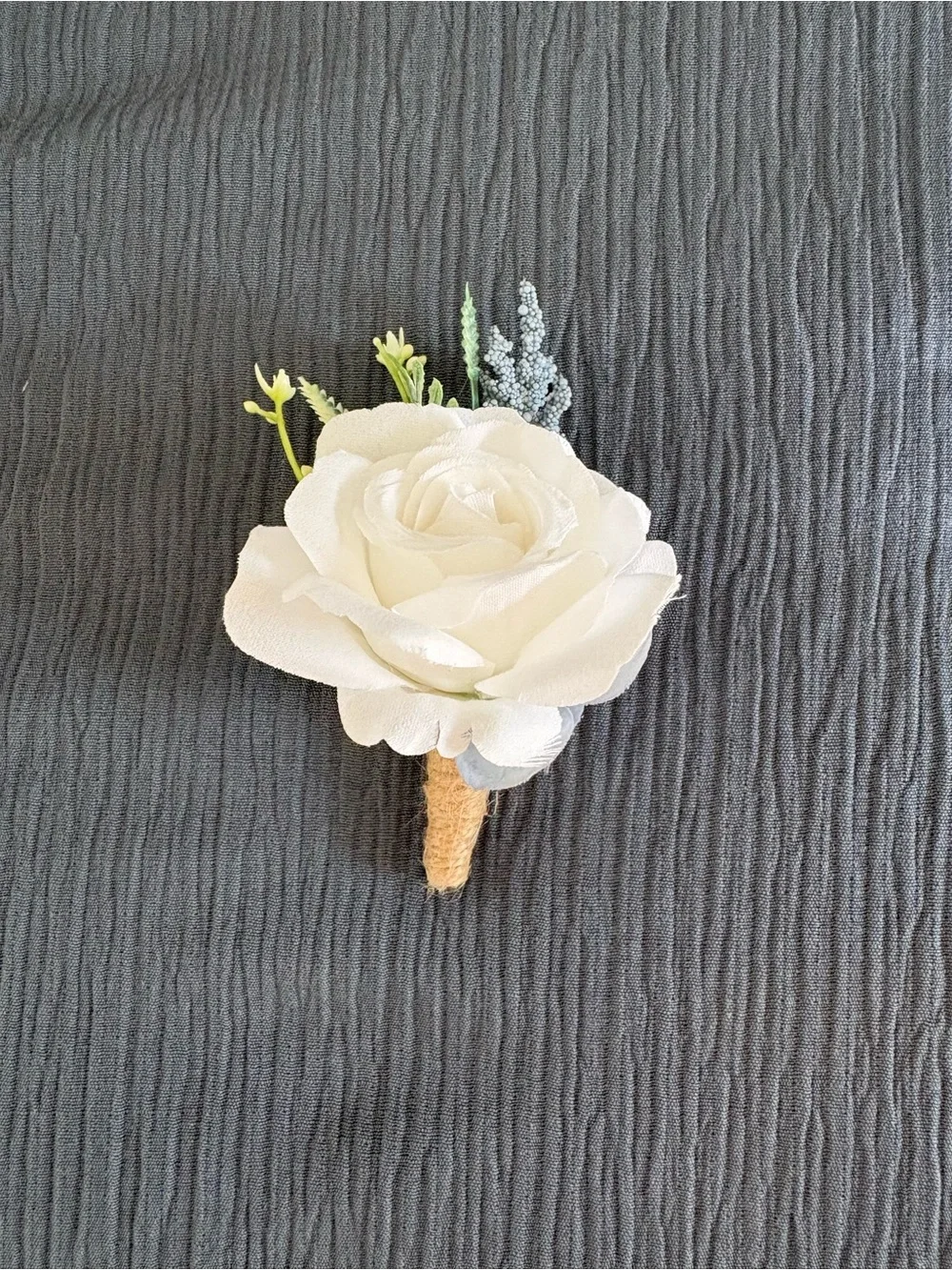 White Artificial Rose Boutonniere Set
